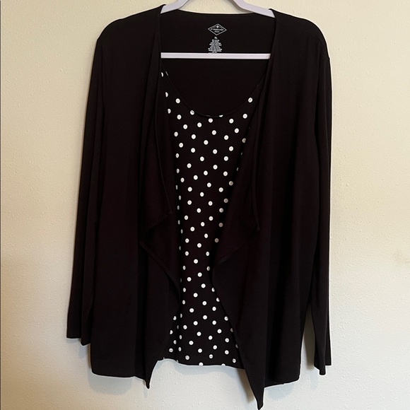 St. John's Bay Tops - St. John's Bay Black Open Front Cardigan with Polka Dot Layer